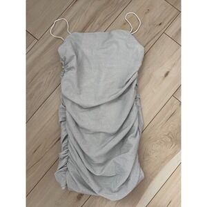 Floerns Shiny Silver Glitter Sparkle Party/Cocktail Dress Side Gathered XL